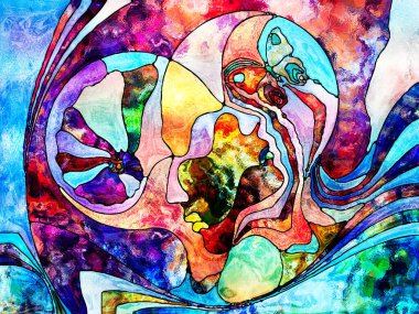 Vitray sonsuza dek serisi. Renk parçaları, şekil desen ve tasarım ve sanat, Uzay Bölümü konuda simgelerden oluşan kompozisyon