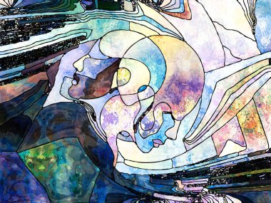 Lekeli Glass Forever serisi. Tasarım, yaratıcılık ve hayal gücü konularındaki insan profilleri, sembolleri ve renk kalıplarından oluşan soyut tasarım