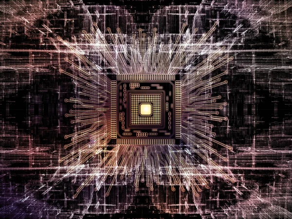 Computing Machine Serie Illustratie Van Cpu Met Fractal Omgeving Perspectief — Stockfoto