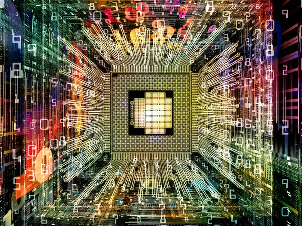 Série Máquinas Computação Ilustração Cpu Com Ambiente Fractal Perspectiva Para — Fotografia de Stock