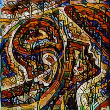 Hepimiz bu işin içindeyiz. İnsan siluetleri, insan durumunun şiirselliği üzerine soyut resim tarzıyla çizilmiştir..