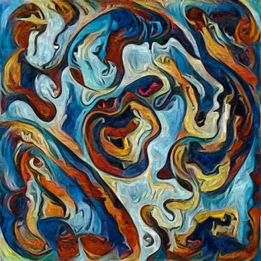 Parçalanmış I. İnsan yüzü unsurları soyut resim tarzıyla insan durumu şiiri üzerine hazırlanmıştır..