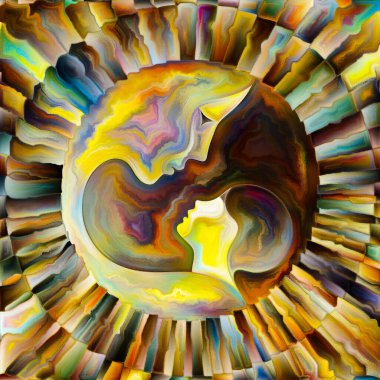 Anne ve Çocuk Çemberi serisi. Çocukluk ve ebeveynlik konusunda renkli kurşunlu cam tasarımı