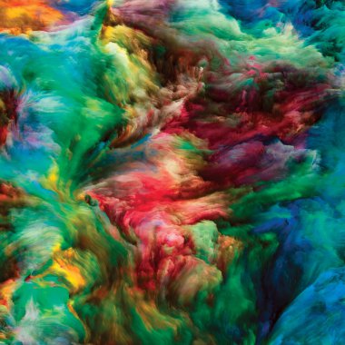 Renkli girdap serisi. Yaşam, yaratıcılık ve sanat üzerine tuvalin üzerindeki sıvı boyanın renkli hareketlerinden oluşan tasarım.