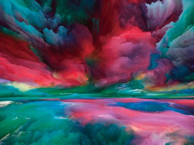 Hayalet Bulutlar. Gerçekliğe Kaçış dizisi. Sahne resimleri, hayal gücü, yaratıcılık ve sanat üzerine çalışmalar için gerçeküstü gün batımı renkleri ve dokularının arkaplan tasarımı