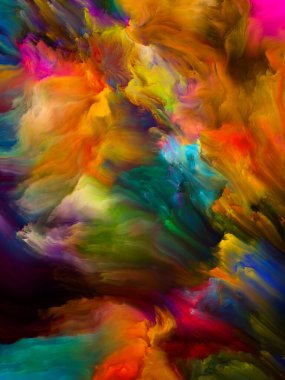 Renkli girdap serisi. Sıvı boyanın, yaşamla, yaratıcılıkla ve sanatla ilgili olarak tuvale rengarenk bir şekilde yerleştirilmesi.