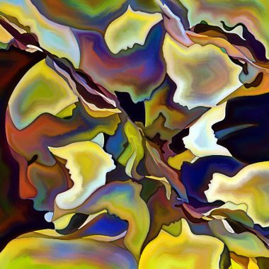 Parçalanmış Self serisi. İnsan yüzü ana hatları ve insan ilişkileri, zihin, psikoloji, iç dünya, yaratıcılık, zihinsel hastalık ve sanat konularındaki soyut şablon kompozisyonu.