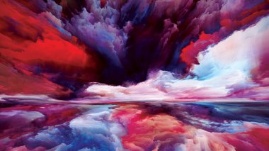 Öbür Dünya Renkleri. Zihin serisinin peyzajları. Yaşam, sanat, şiir, yaratıcılık ve hayal gücünün bir metaforu olarak parlak boya, hareket eğimleri ve sürreal dağlar ve bulutların soyutlanması