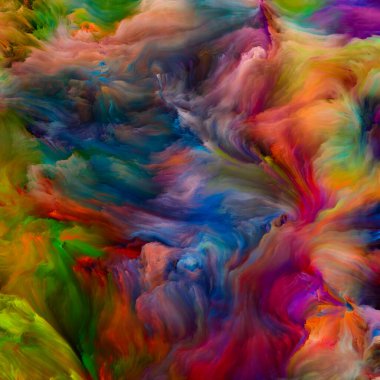 Renkli girdap serisi. Yaşam, yaratıcılık ve sanat üzerine tuvalin üzerindeki sıvı boyanın renkli hareketlerinden oluşan tasarım.