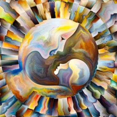 Anne ve Çocuk Çemberi serisi. Çocukluk ve ebeveynlik konularında renkli boyalı cam tasarımı.