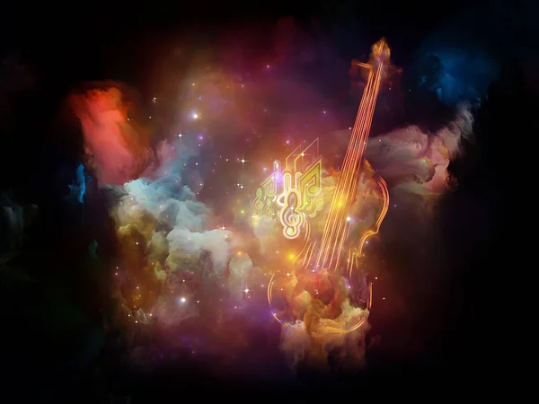 五颜六色的小提琴和分形绘画抽象的主题音乐 艺术和创造力 3D说明 — 图库照片
