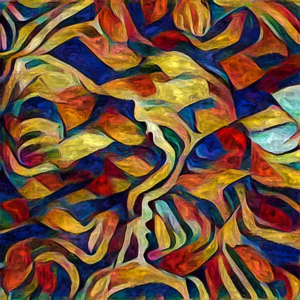 Hepimiz bu işin içindeyiz. İnsan siluetleri, insan durumunun şiirselliği üzerine soyut resim tarzıyla çizilmiştir..