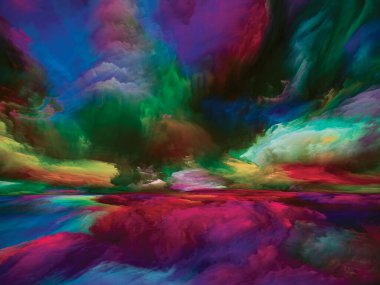 Gökkuşağı manzarası. Color Dreams serisi. İç dünya, hayal gücü, şiir, sanat ve tasarım konularındaki boya, doku ve gradyan bulutların bileşimi