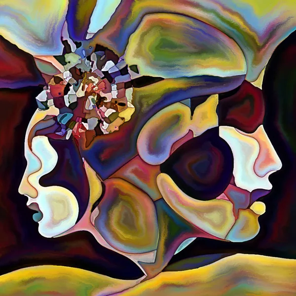 断片化された自己シリーズ 人間の顔の輪郭と人間関係 心理学 内なる世界 創造性 精神疾患 芸術の主題に関するカラフルなパターン構成 — ストック写真