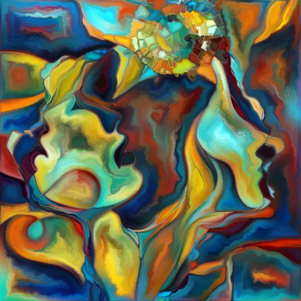 Canvas Close Serie Zusammenspiel Von Gesichtern Und Symbolen Farbenfrohen Malstil — Stockfoto