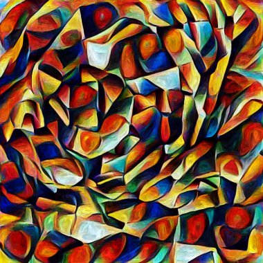 Sanat serisi deseni. Yaratıcılık ve sanat konusunda dijital tuvalde oluşturulan soyut desen, şekiller ve renk elementleri.