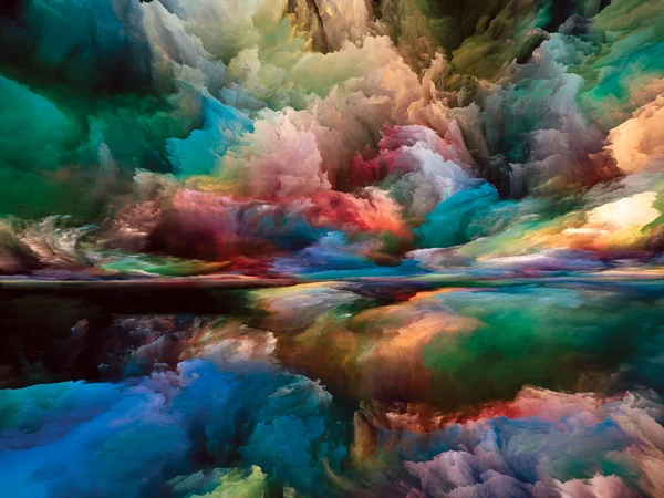 色の死後 心の風景 シリーズ 創造性と想像力のメタファーとしての明るいペイント モーショングラデーション シュールな山と雲の抽象 — ストック写真