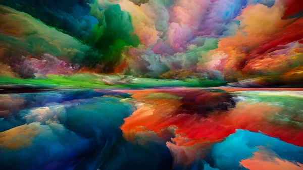 色彩的来世 心灵的景观系列 作为生活 创造力和想象力隐喻的明亮的绘画 运动渐变和超现实的高山与云彩的摘录 — 图库照片