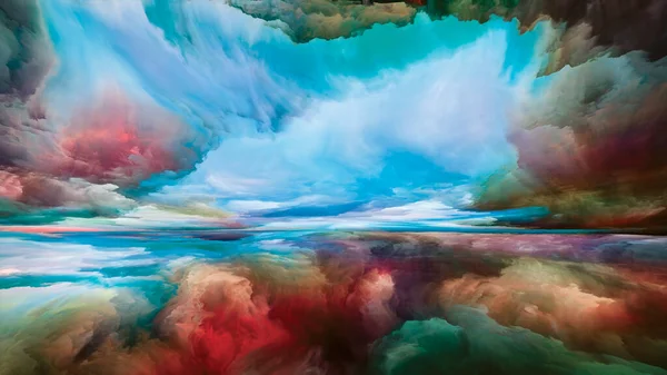 夢の国 心の風景 シリーズ 創造性と想像力のテーマに明るい塗料 運動勾配とシュールな山と雲の相互作用 — ストック写真