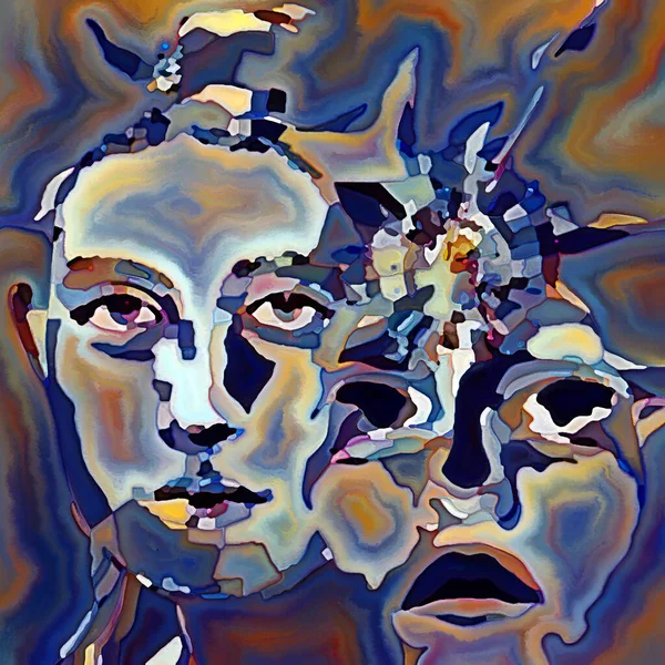 Fragmenterad Self Serie Mänskliga Ansiktsdrag Och Färgstarka Mönster Sammansättning Temat — Stockfoto