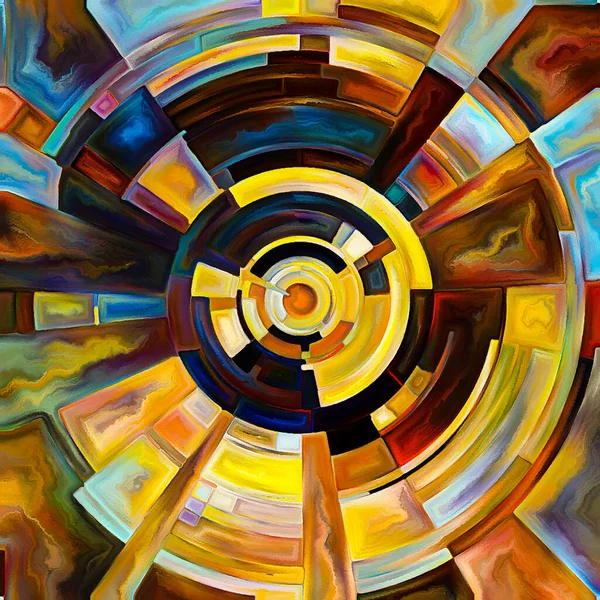 祷告圈系列 用圆盘 射线和弧形辐射色和有机质感的绘画抽象来代表精神能量和生命力量的来源 — 图库照片