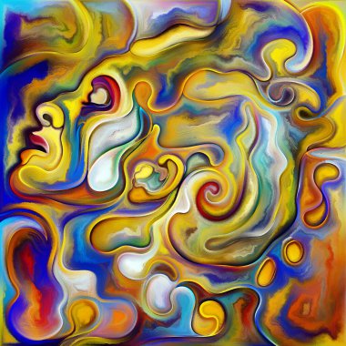 Yaratıcı Öz serisi. İnsan zihni, psikoloji, iç dünya, yaratıcılık, kendini ifade etme ve sanat konularındaki renkli portre ve spiral tasarım kompozisyonu.