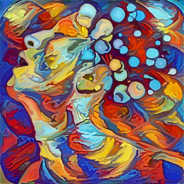 Matter of Mind series. Portrait painting of a young woman with spherical elements of her thoughts on subject of psychology and human mind.