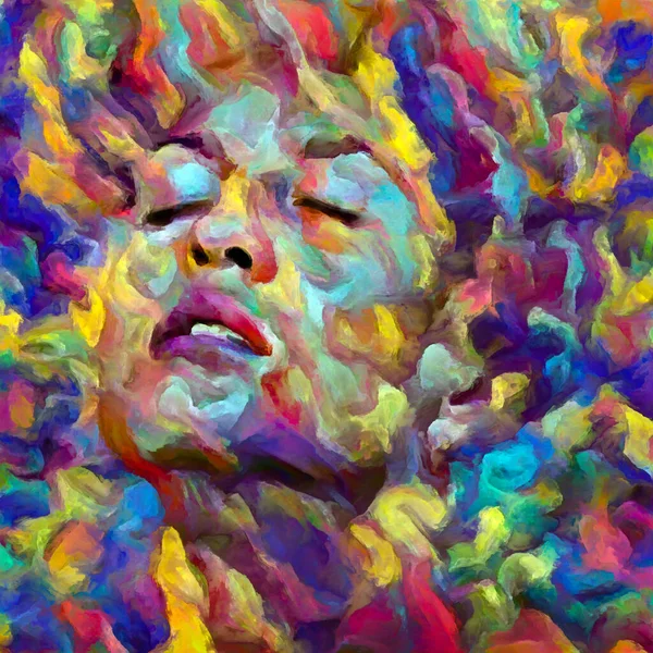 Inner Flight Series Upward Moving Female Face Composition Subject Ecstasy — Stock Photo, Image