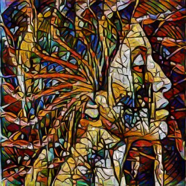 Düşünme Geometrisi. İç dünya, yaratıcılık ve tasarım konularında soyut resim tarzında yapılmış kadın portresi.