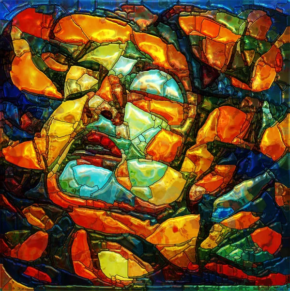Stained in Me series. Elements of female face colored and arranged into stained glass pattern on subject of spiritual reality, human drama, and artistic design.
