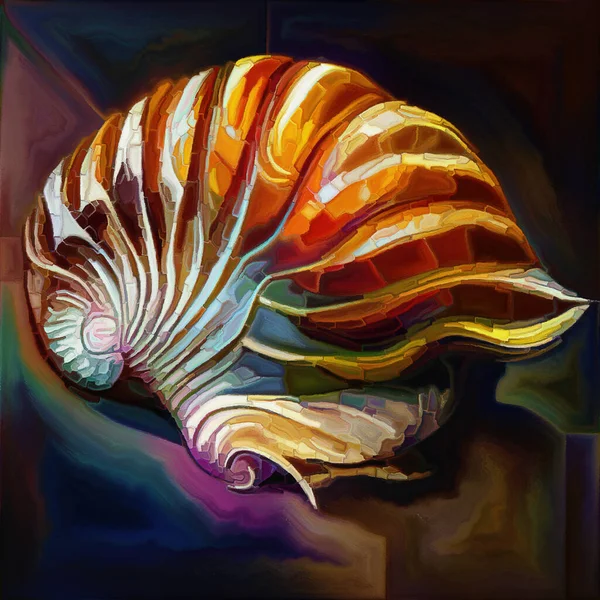 Dream of Nautilus series. Composition of spiral structures, shell patterns, colors and abstract elements on the subject of sea life, nature, creativity, art and design.