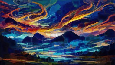 Renk serisinin peyzajları. Sanat, yaratıcılık ve tasarım konularındaki canlı şekillerden ve vuruşlardan oluşan tasarım.