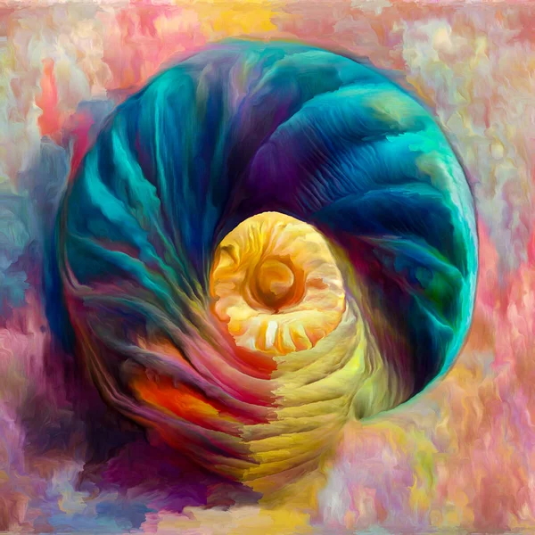 Dream of Nautilus series. Interplay of spiral structures, shell patterns, colors and abstract elements on the subject of sea life, nature, creativity, art and design.