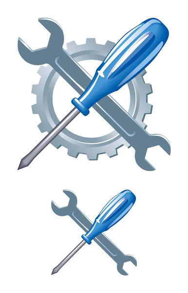 Tools emblem. Gear, keys and a screwdriver. — Stock Photo, Image