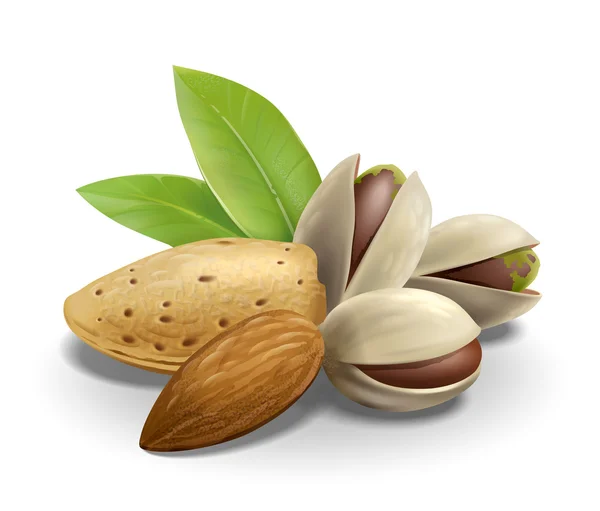Amandelen en pimpernoten (pistaches) samenstelling — Zdjęcie stockowe