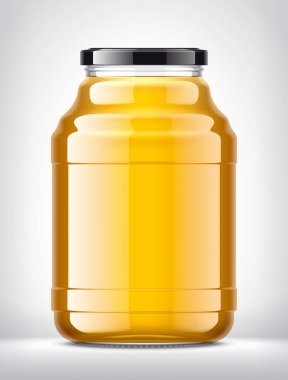 Arka planda meyve suyu olan cam kavanoz.. 