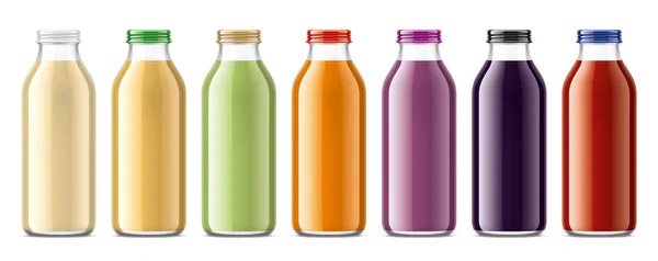 Set Glass Bottles Transparent Juices — Stock Photo, Image