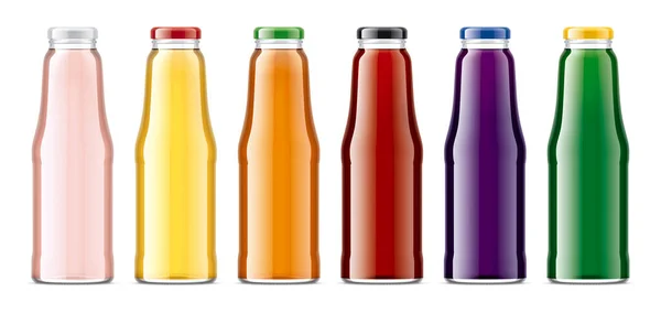 Set Glass Bottles Transparent Juices — Stock Photo, Image
