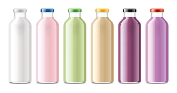 ミルク カクテル ヨーグルトとグラスボトルのセット — ストック写真