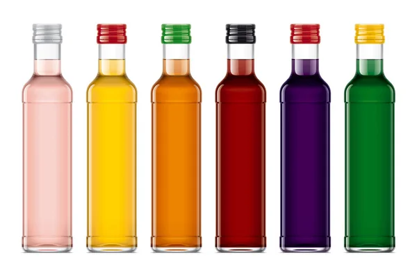 Uppsättning Glasflaskor Med Transparenta Juicer — Stockfoto