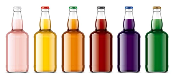 Set Glass Bottles Transparent Juices — Stock Photo, Image