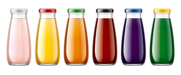 Set Glass Bottles Transparent Juices — Stock Photo, Image