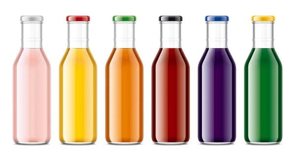 Set Bottiglie Vetro Con Succhi Trasparenti — Foto Stock