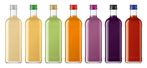 Set Botellas Vidrio Con Zumos Transparentes Renderizado — Foto de Stock