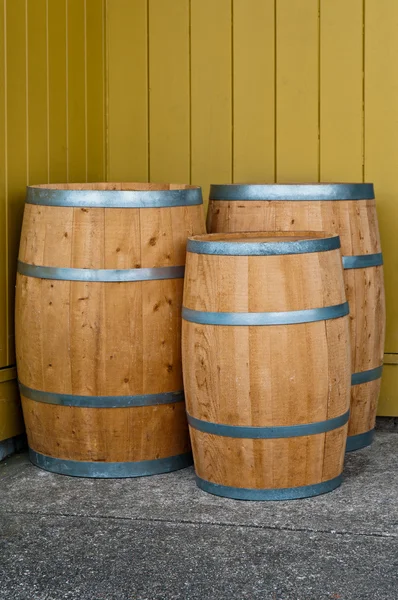 Three wooden barrels — Stock Photo, Image