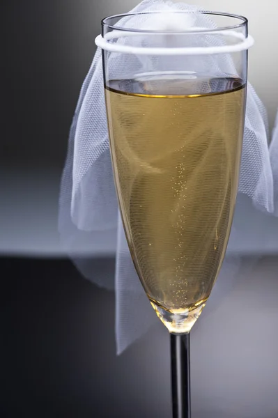 Champagne glass with veil — Stock Photo, Image