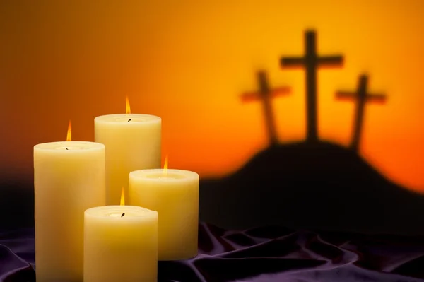 Three crosses candles of hope — Stock Photo, Image