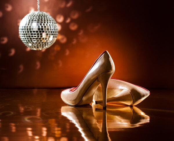 Beautiful brown stilettos on the dance floor