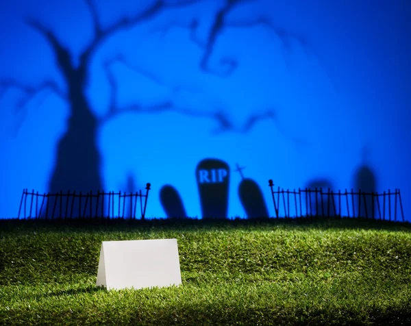 Halloween landscape with table card — Stock Photo, Image