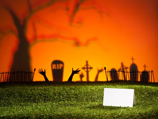 Halloween landscape with table card — Stock Photo, Image